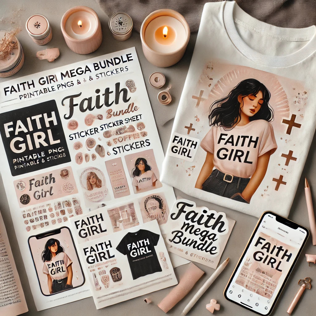 Faith Girl Merch & Sticker Bundle Printable PNG Set for T-Shirts/Journals/ Planners
